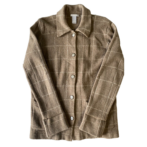 100% Lambswool Womens Size Small Tan Casual Cardigan Grandma Core Preppy Office - Picture 2 of 9